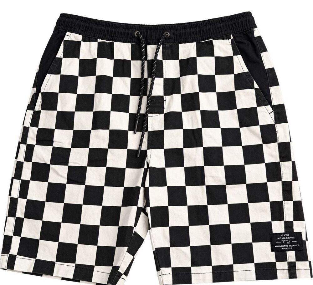 NWT Tony Hawk Men’s Black White Checkered Drawstring Shorts Size Medium New